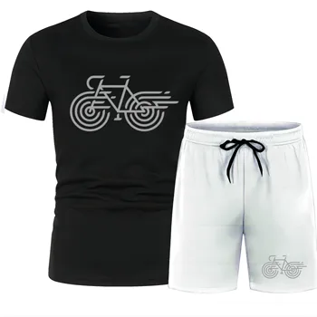 Four Seasons Модный повседневный спортивный комплект для велоспорта на открытом воздухе с 2D принтом, мужская футболка с круглым вырезом, пляжные брюки, свободные и быстросохнущие