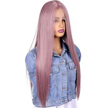 Длинный Прямой Розовый парик на кружеве 13* 1 из натуральных волос, термостойкие Синтетические Парики для женщин