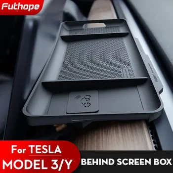 Задняя Коробка для хранения с экраном Futhope TPE Для 2018-2023 Tesla Модель 3 Y Магнитный Скрытый Декоративный лоток Коробка для Салфеток Футляр для очков
