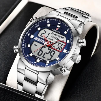 Кварцевые мужские часы LIGE с цифровым двойным дисплеем, Роскошные Модные наручные часы для делового Человека, Повседневные Светящиеся водонепроницаемые часы для мужчин