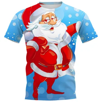 Рождественская футболка HX с 3D графикой, Пуловеры с изображением Санта-Клауса, Топы, Повседневные футболки, Футболки в стиле Харадзюку, Мужская Одежда, Фестивальный Подарок