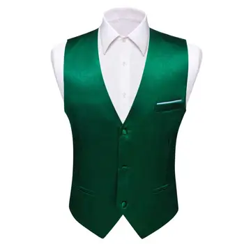 Роскошный Жилет для мужчин, Шелковый Атласный Однотонный Зеленый Жилет, Свадебная Деловая Официальная куртка без рукавов, Повседневные топы Barry Wang